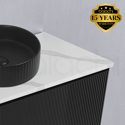 Baiachi Clermont 900 Black Fluted Wall Hung Bathroom Vanity Calacatta Stone