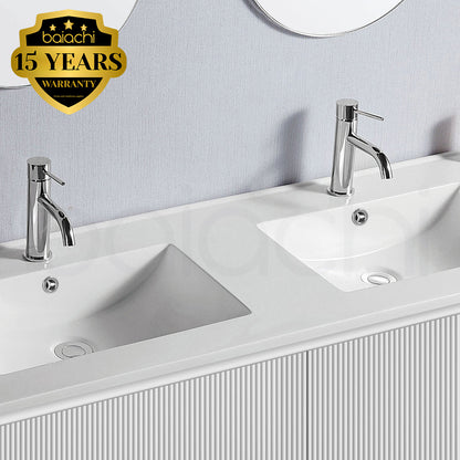 Baiachi Clermont 1200 White Fluted Wall Hung Bathroom Vanity Double Ceramic Basin