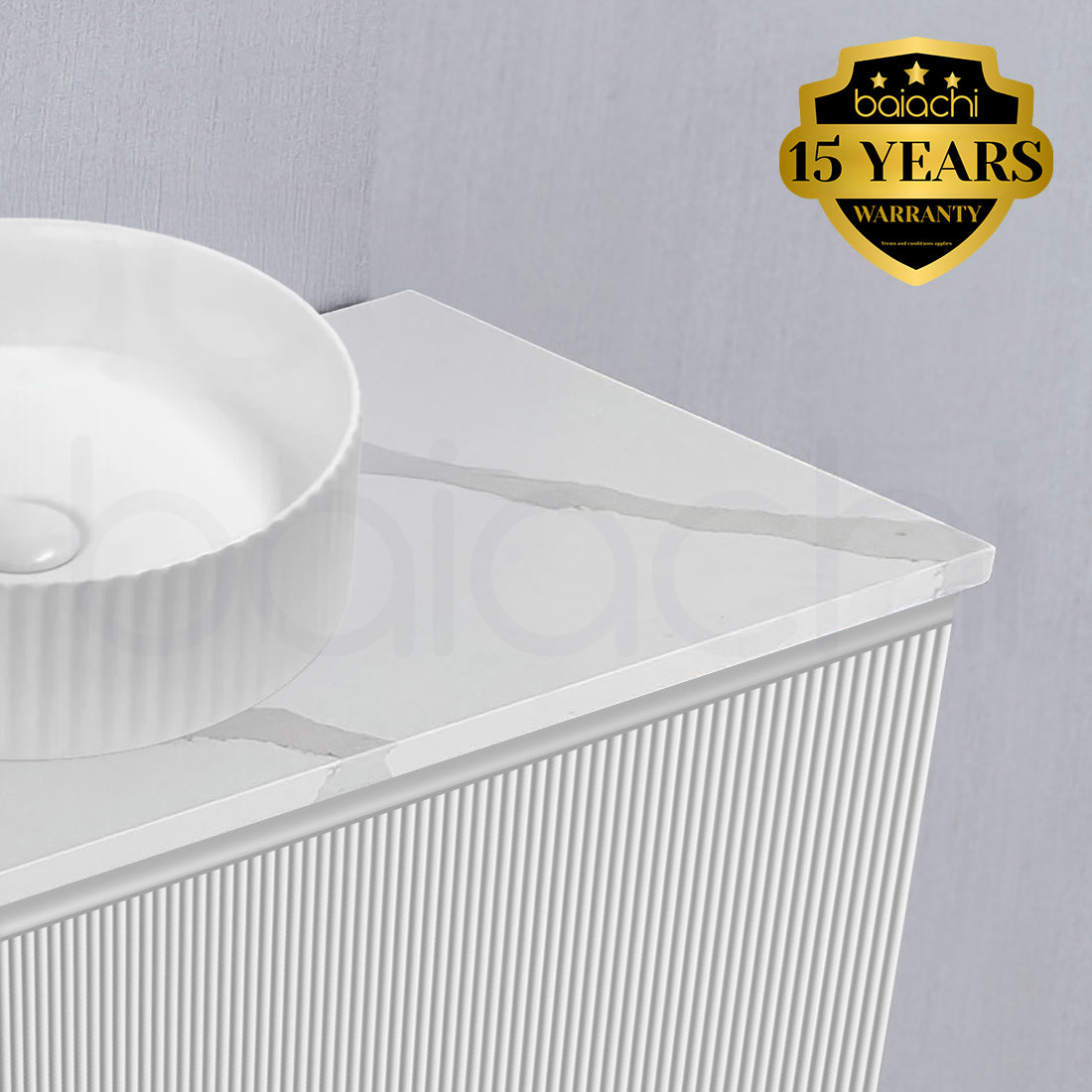 Baiachi Clermont 1500 White Fluted Wall Hung Bathroom Vanity Calacatta Stone