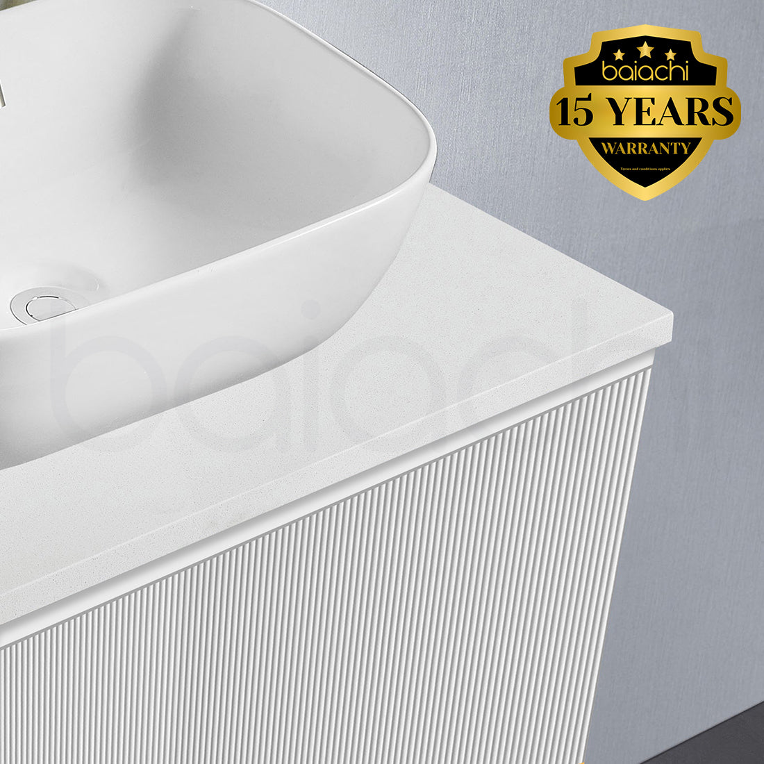 Baiachi Clermont 1200 White Fluted Wall Hung Bathroom Vanity White Stone