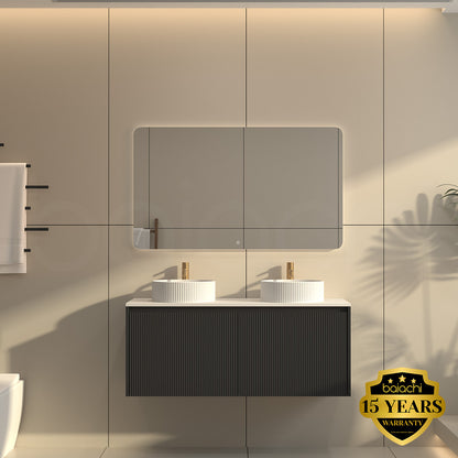 Baiachi Clermont 1200 Black Fluted Wall Hung Bathroom Vanity Double Ceramic Basin