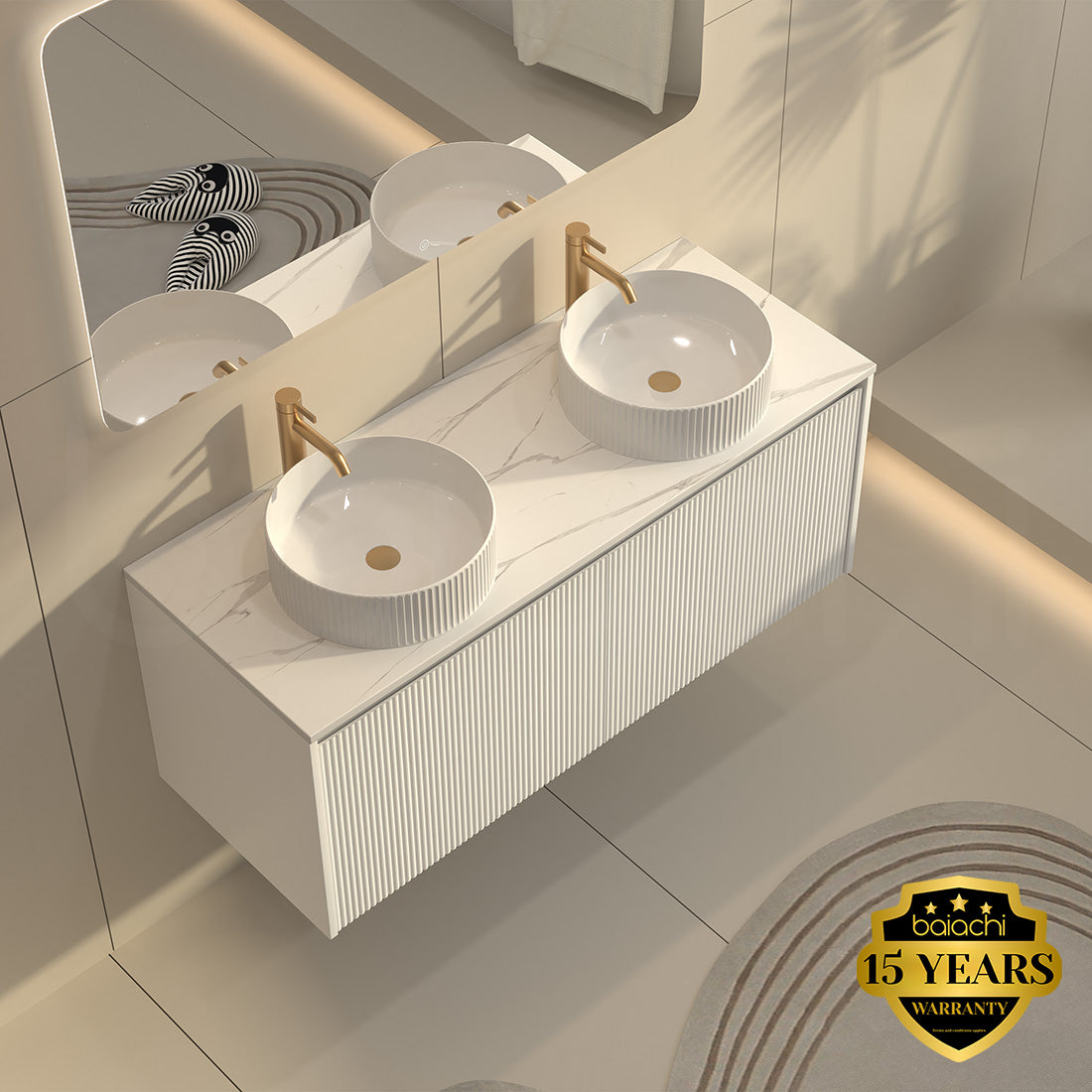 Baiachi Clermont 1200 White Fluted Wall Hung Bathroom Vanity Ceramic Basin