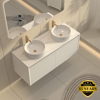 Baiachi Clermont 1200 White Fluted Wall Hung Bathroom Vanity White Stone