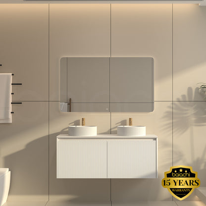 Baiachi Clermont 1500 White Fluted Wall Hung Bathroom Vanity Double Basin