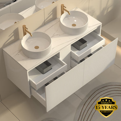 Baiachi Clermont 1200 White Fluted Wall Hung Bathroom Vanity Double Ceramic Basin