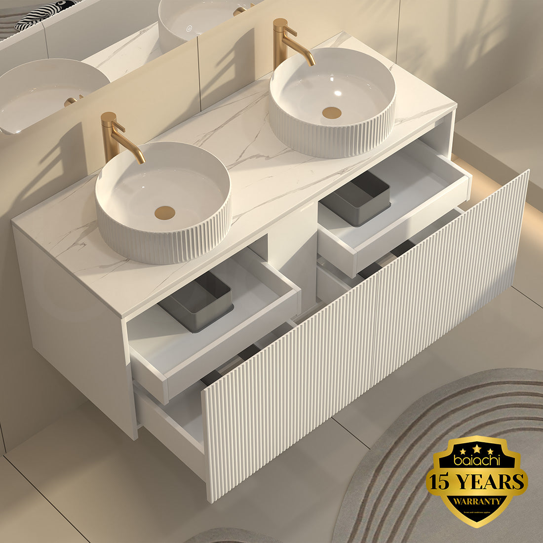 Baiachi Clermont 1500 White Fluted Wall Hung Bathroom Vanity Basin