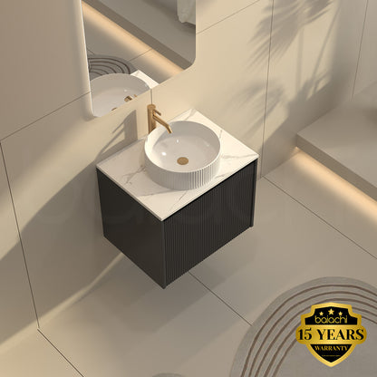 Baiachi Clermont 600mm Black Fluted Wall Hung Bathroom Vanity Cabinet