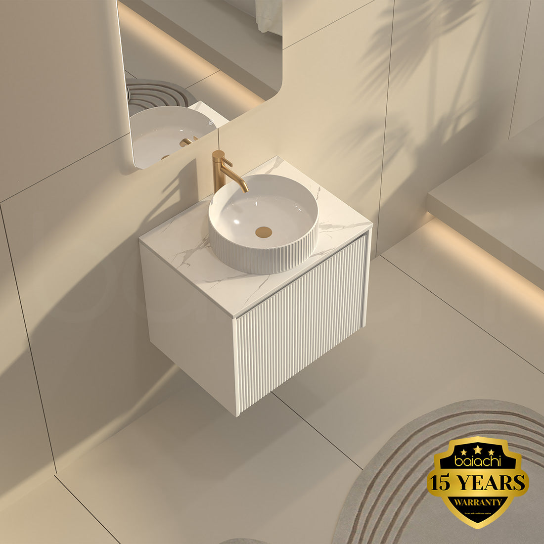 Baiachi Clermont 600mm White Fluted Wall Hung Bathroom Vanity Cabinet