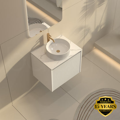 Baiachi Clermont 600 White Fluted Wall Hung Bathroom Vanity Calacatta Stone