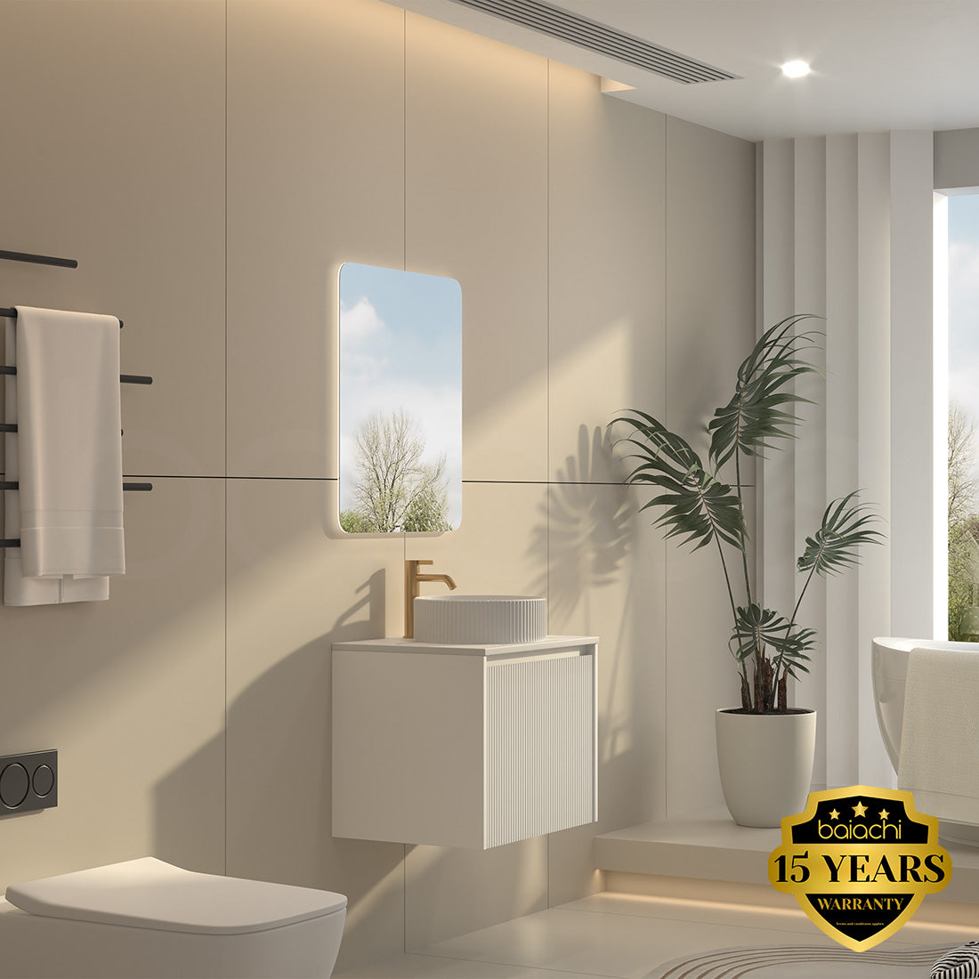 Baiachi Clermont 600 White Fluted Wall Hung Bathroom Vanity White Stone