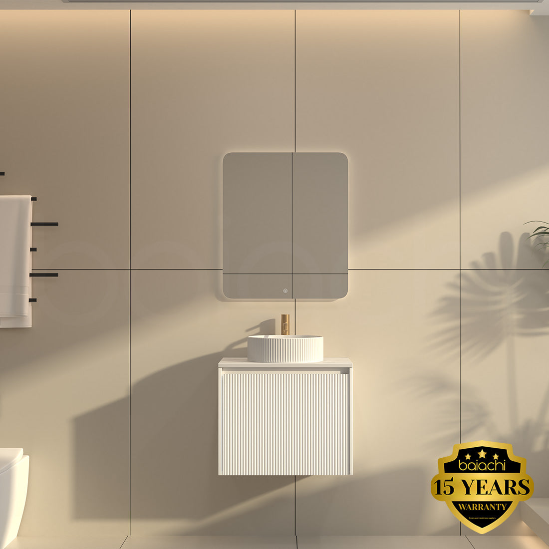 Baiachi Clermont 600 White Fluted Wall Hung Bathroom Vanity Ceramic Basin