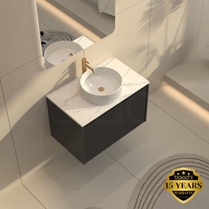 Baiachi Clermont 750 Black Fluted Wall Hung Bathroom Vanity White Stone