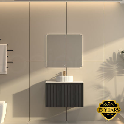 Baiachi Clermont 750 Black Fluted Wall Hung Bathroom Vanity Calacatta Stone