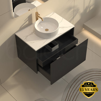 Baiachi Clermont 750 Black Fluted Wall Hung Bathroom Vanity Ceramic Basin