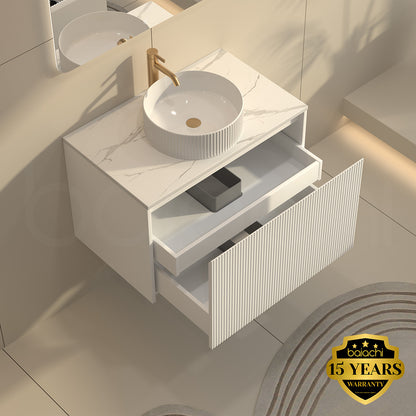 Baiachi Clermont 750 White Fluted Wall Hung Bathroom Vanity White Stone