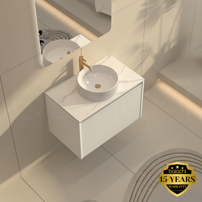 Baiachi Clermont 750 White Fluted Wall Hung Bathroom Vanity Ceramic Basin