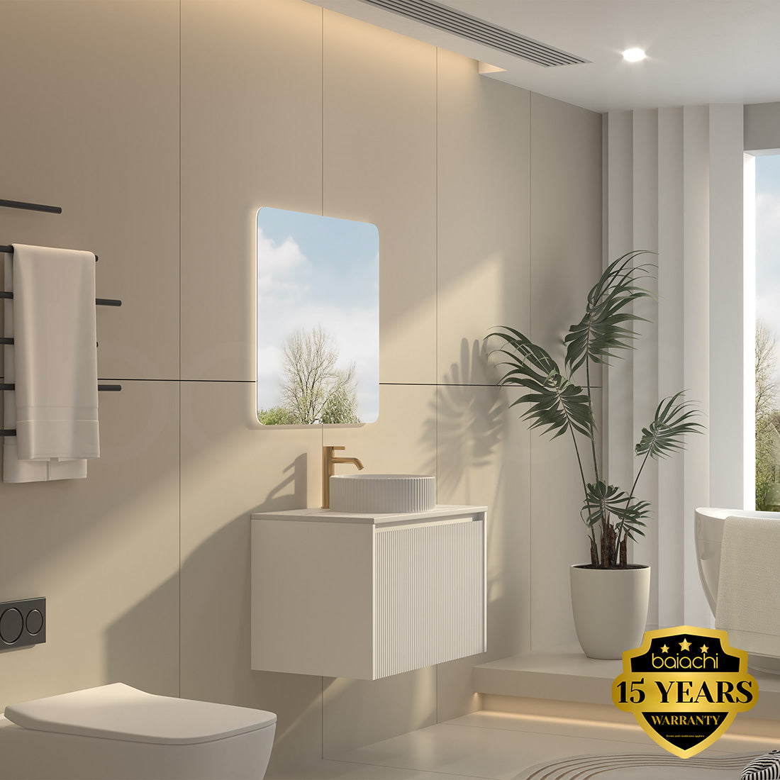Baiachi Clermont 750mm White Fluted Wall Hung Bathroom Vanity Cabinet