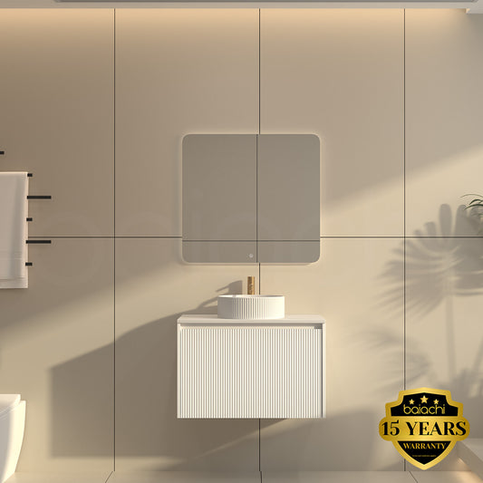 Baiachi Clermont 750mm White Fluted Wall Hung Bathroom Vanity Cabinet