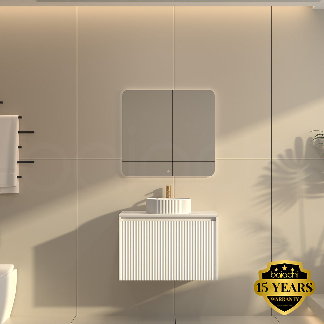 Baiachi Clermont 750 White Fluted Wall Hung Bathroom Vanity Ceramic Basin
