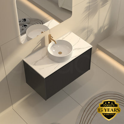 Baiachi Clermont 900 Black Fluted Wall Hung Bathroom Vanity White Stone