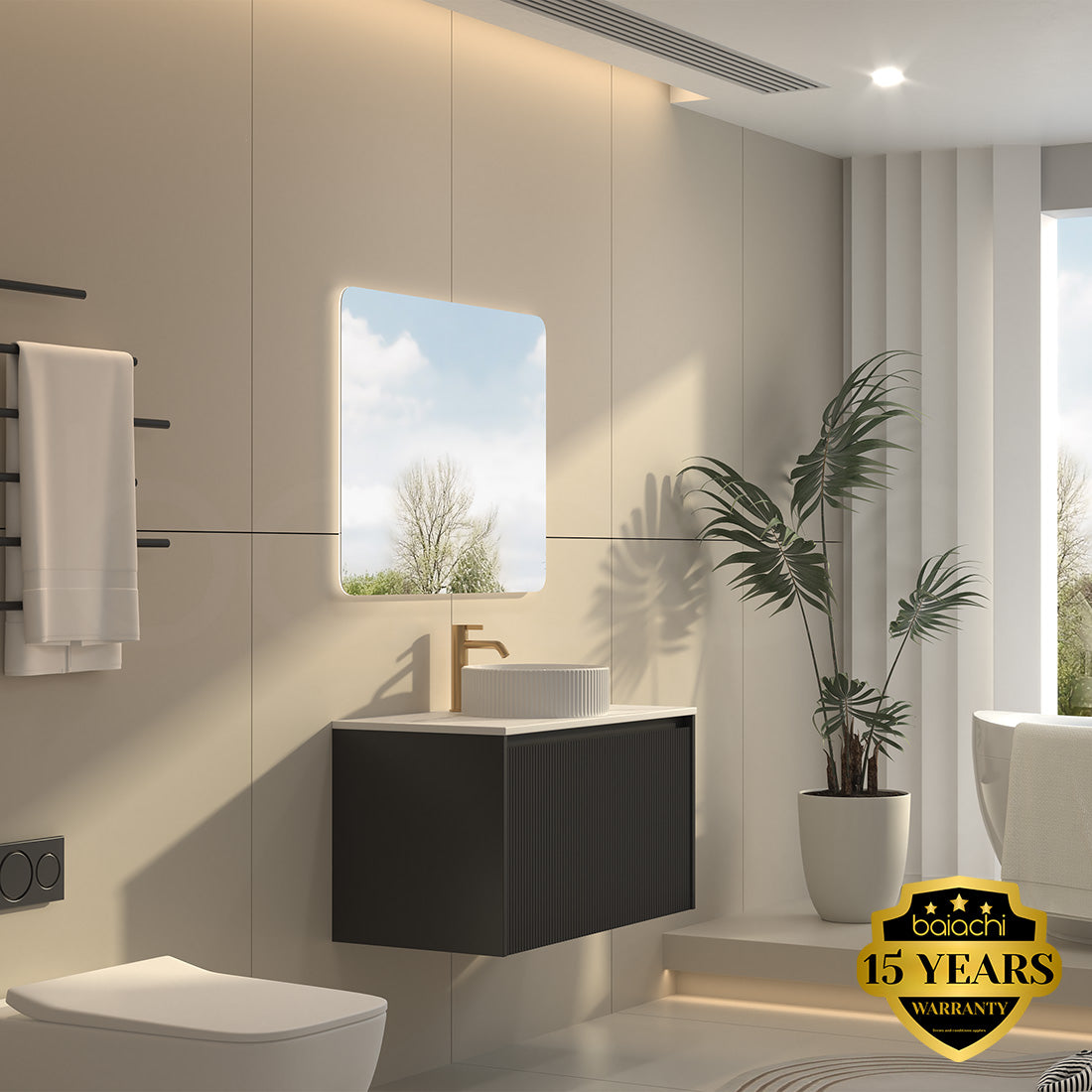 Baiachi Clermont 900mm Black Fluted Wall Hung Bathroom Vanity Cabinet