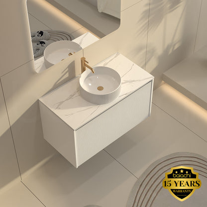 Baiachi Clermont 900 White Fluted Wall Hung Bathroom Vanity Calacatta Stone