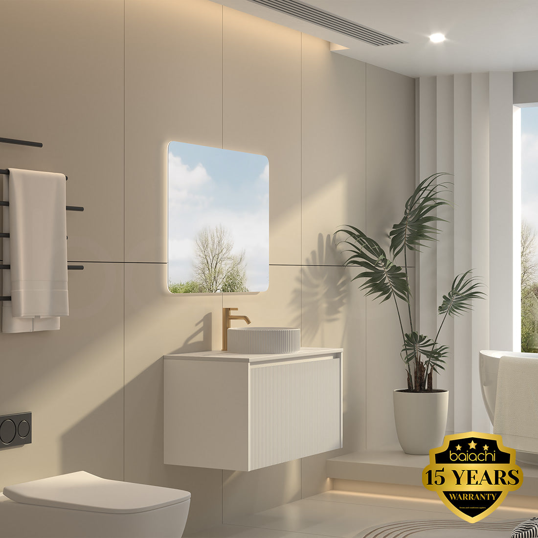 Baiachi Clermont 900mm White Fluted Wall Hung Bathroom Vanity Cabinet