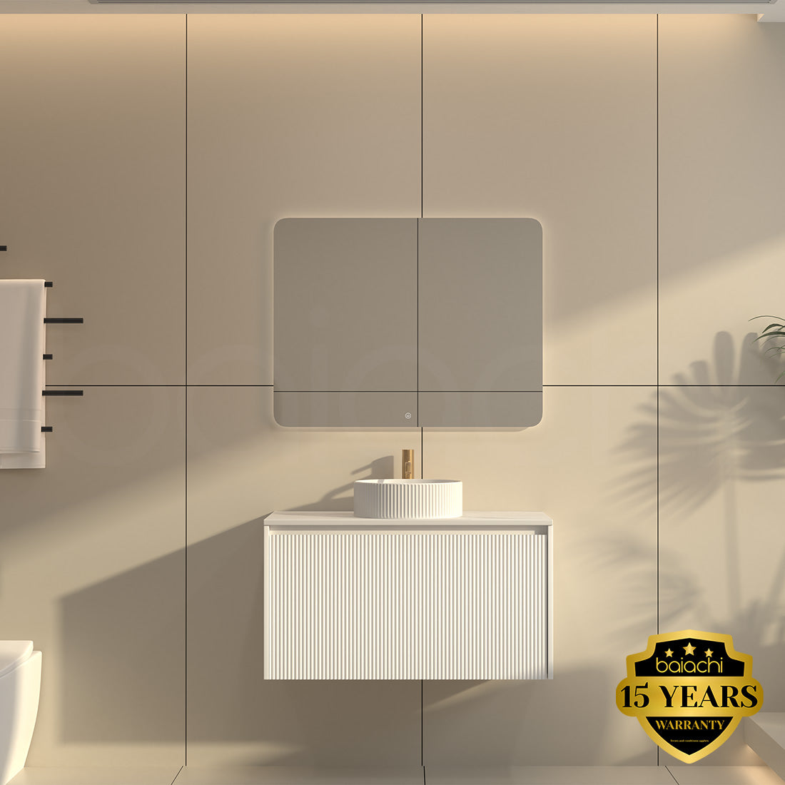 Baiachi Clermont 900 White Fluted Wall Hung Bathroom Vanity Ceramic Basin