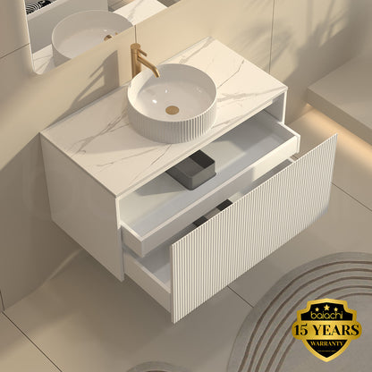 Baiachi Clermont 900 White Fluted Wall Hung Bathroom Vanity White Stone
