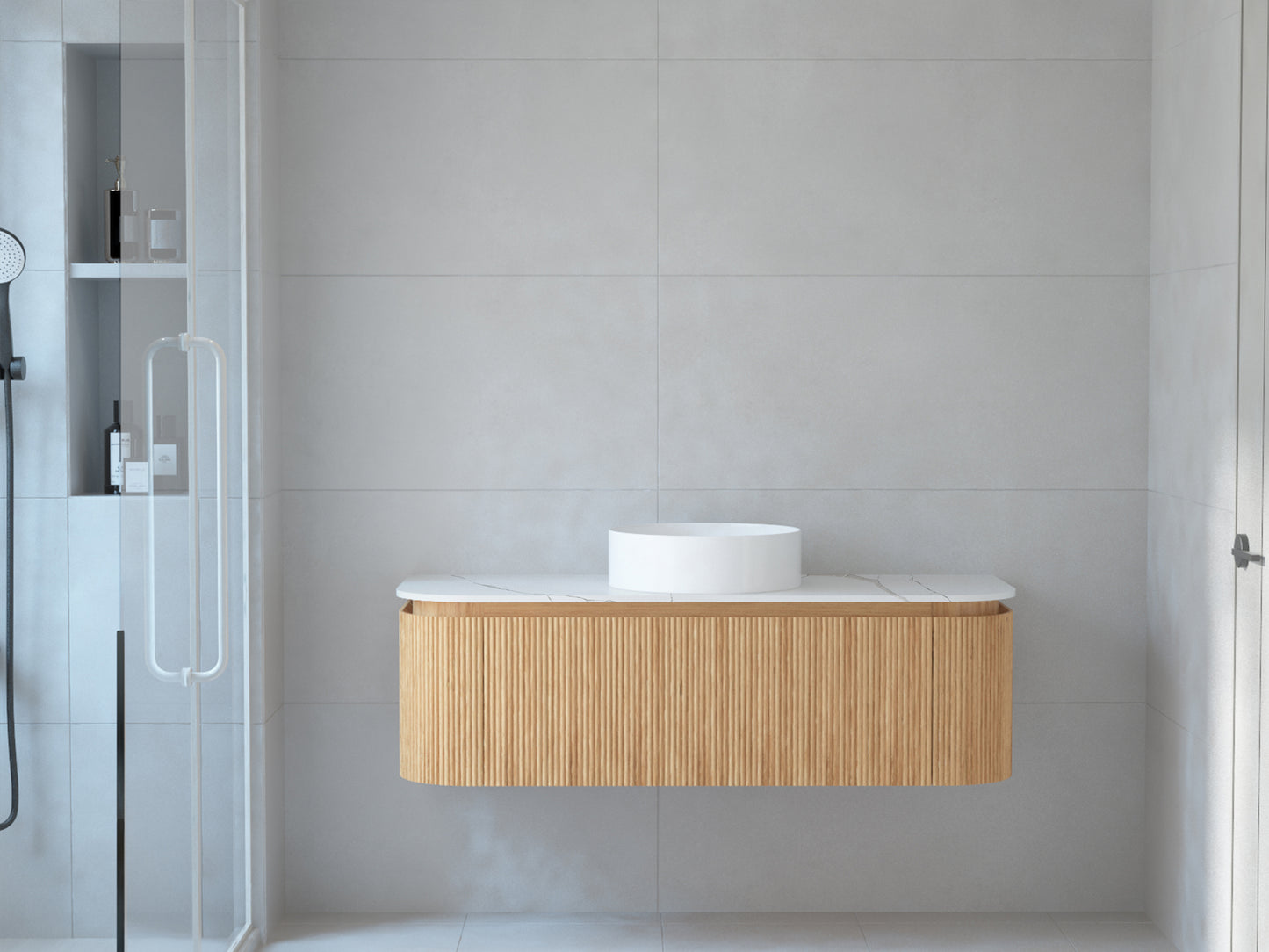 Baiachi Gympie 1200 Fluted Timber Bathroom Vanity Wall Hung Calacatta Stone