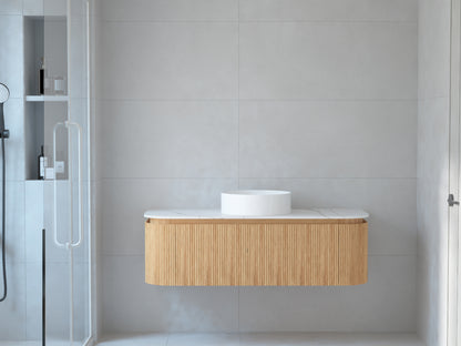 Baiachi Gympie 1200 Fluted Timber Bathroom Vanity Wall Hung Calacatta Stone