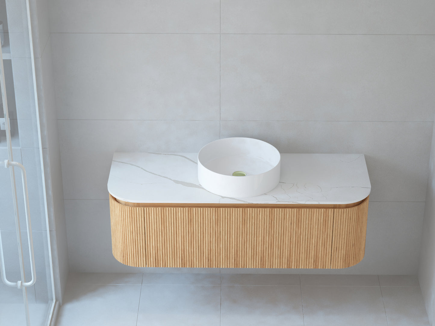 Baiachi Gympie 1200 Fluted Timber Bathroom Vanity Wall Hung Calacatta Stone