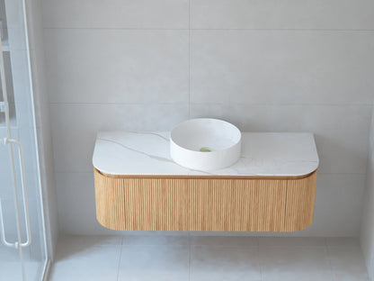 Baiachi Gympie 1200 Fluted Timber Bathroom Vanity Wall Hung Calacatta Stone