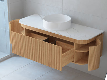 Baiachi Gympie 1200 Fluted Timber Bathroom Vanity Wall Hung Calacatta Stone