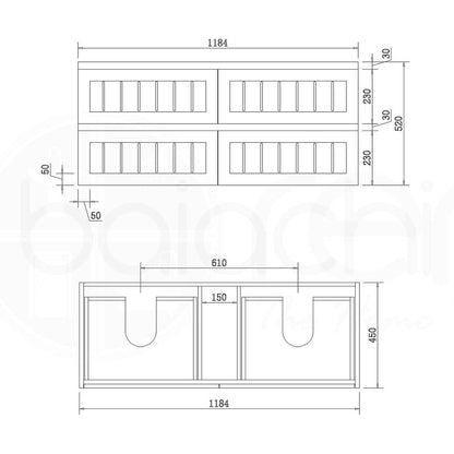 Hampton 1200mm PW Wall Hung Bathroom Vanity Cabinet