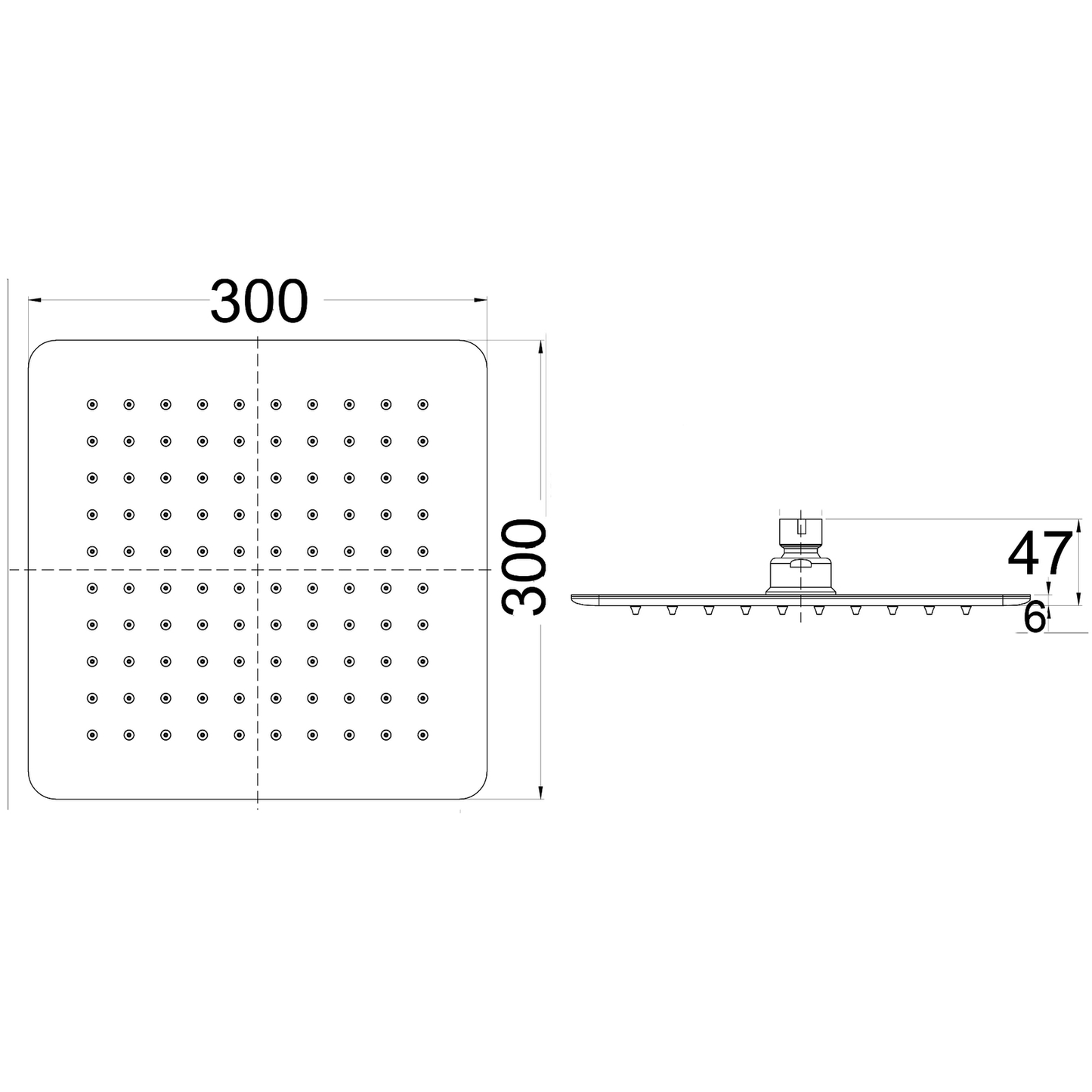 Ikon Seto Square Stainless Steel Shower Head 300mm Chrome