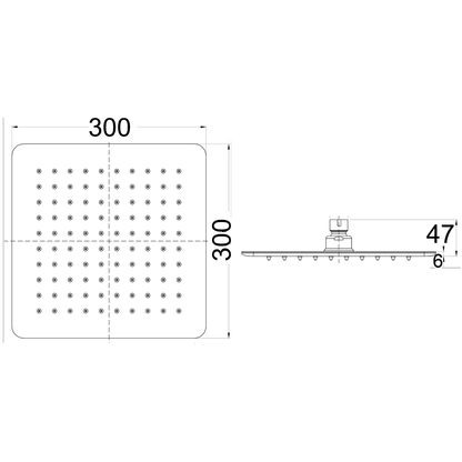 Ikon Seto Square Stainless Steel Shower Head 300mm Chrome