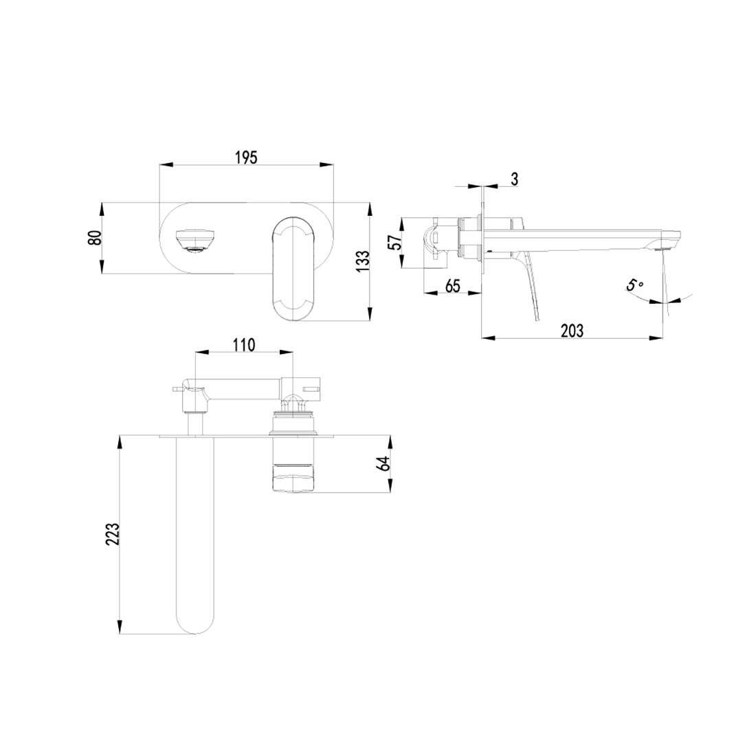 Sulu II Wall Basin Mixer Brushed Gold