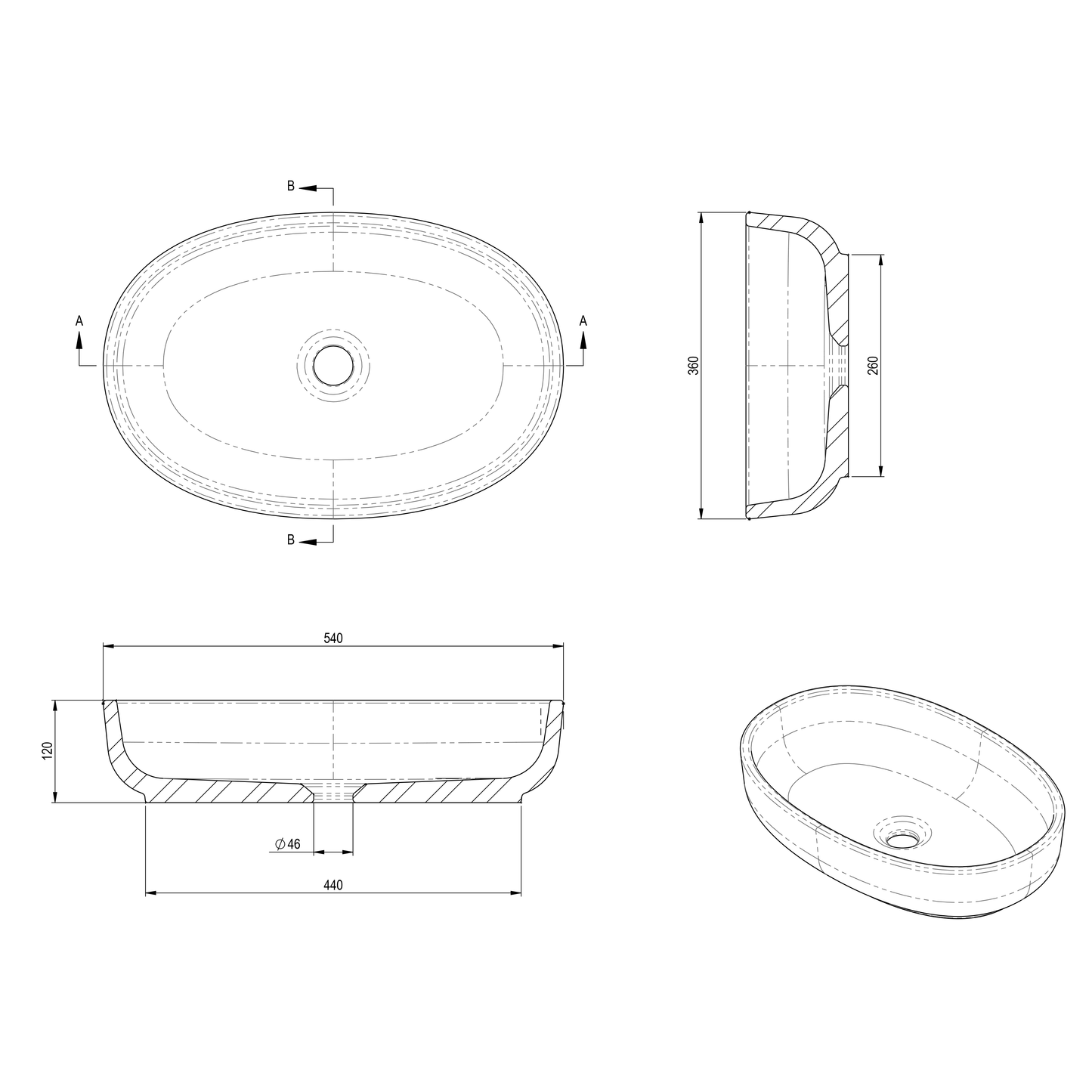 Spring Hill Designs Helia Oval Above Counter Concrete Basin White Terrazzo Black Aggregate