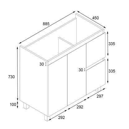 Ivana 900mm PVC Water Proof Bathroom Vanity Right Drawers Cabinet