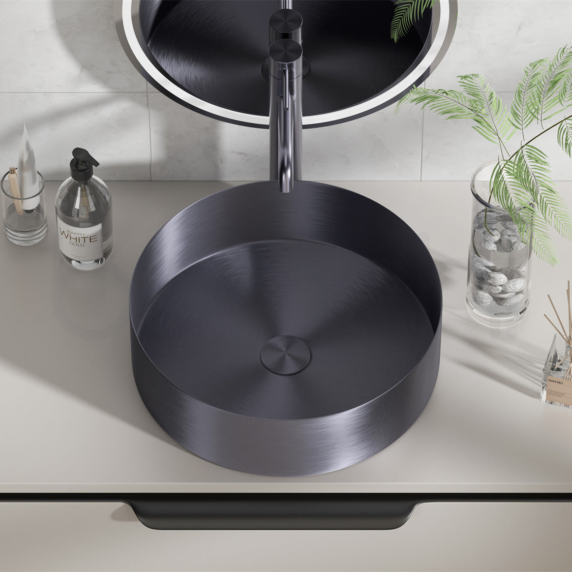 Baiachi 380mm Stainless Steel Gun Metal Above Counter Top Basin