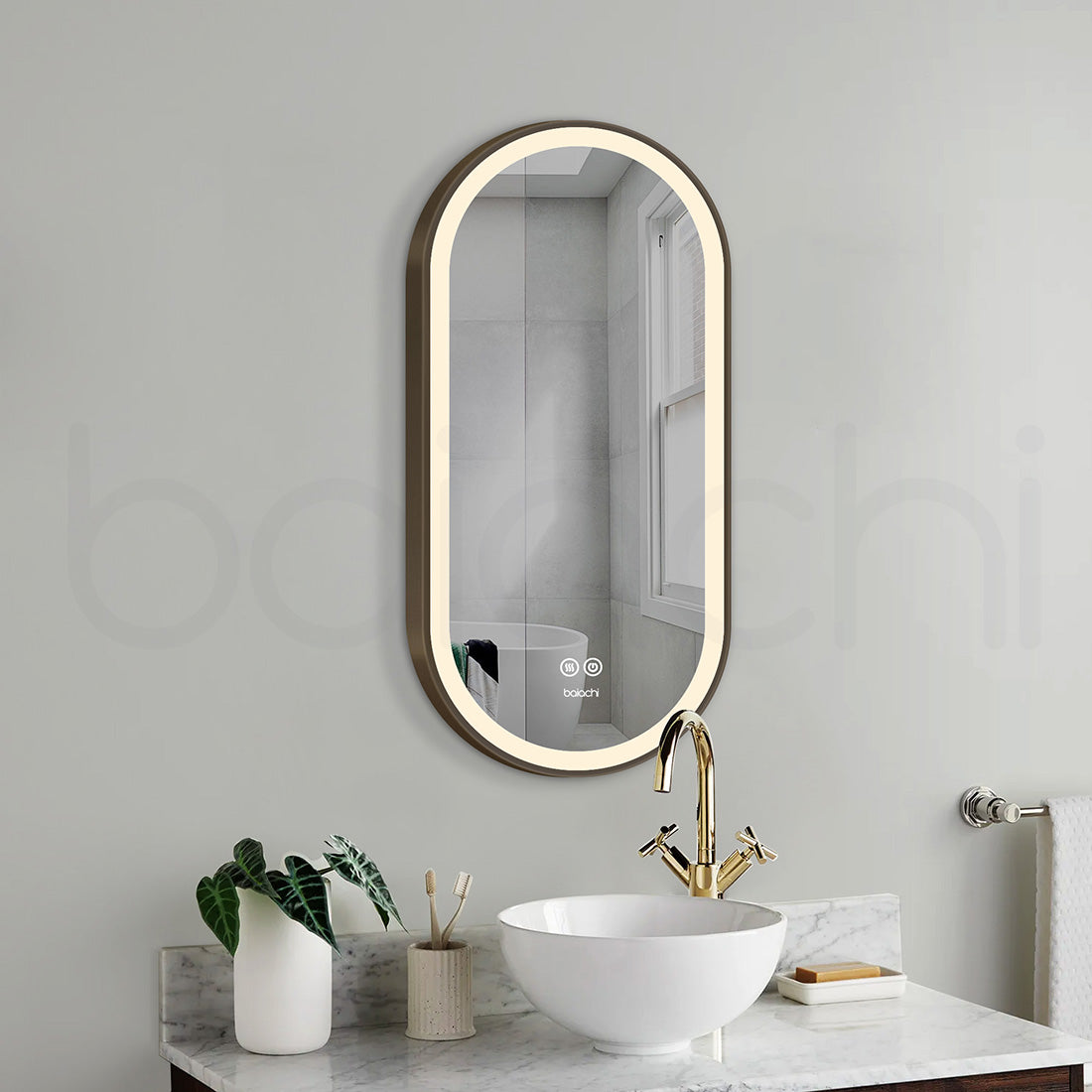 Baiachi Cora LED Oval 450mmx900mm Frame Mirror Antique Brass