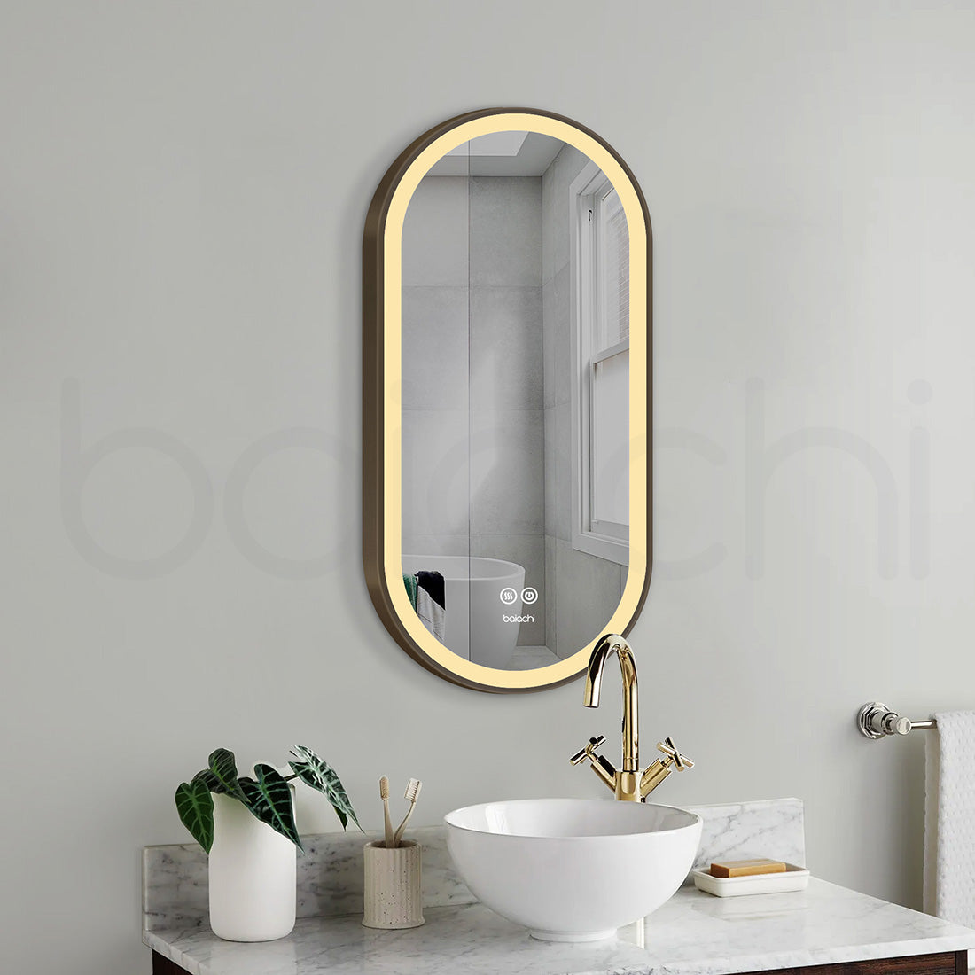 Baiachi Cora LED Oval 450mmx900mm Frame Mirror Antique Brass