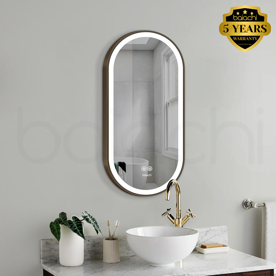 Baiachi Cora LED Oval 450mmx900mm Frame Mirror Antique Brass