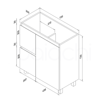 Lucena 750mm Slim Left Drawer PVC Water Proof Bathroom Vanity Ceramic Basin