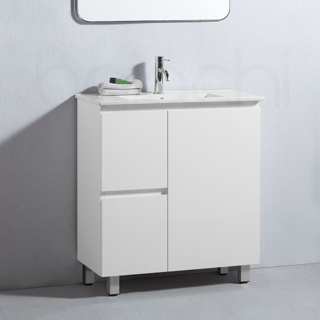Lucena 750mm Slim Left Drawer PVC Water Proof Bathroom Vanity Ceramic Basin
