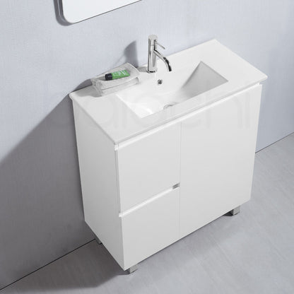 Lucena 750mm Slim Left Drawer PVC Water Proof Bathroom Vanity Ceramic Basin