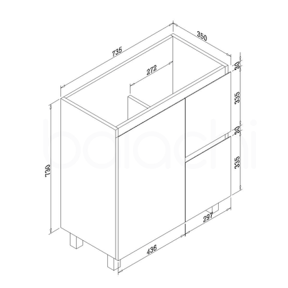Lucena 750mm Slim Right Drawer PVC Water Proof Bathroom Vanity Cabinet