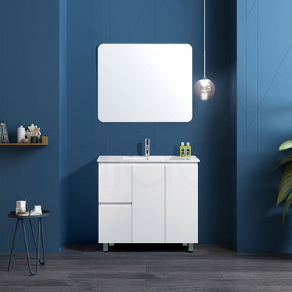 Lucena 900mm Slim Left Drawer PVC Water Proof Bathroom Vanity Ceramic Basin