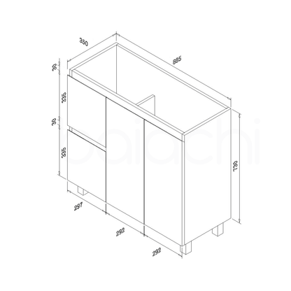 Lucena 900mm Slim Left Drawer PVC Water Proof Bathroom Vanity Ceramic Basin